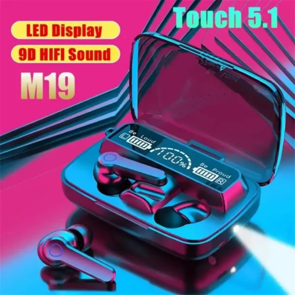 M19 Wireless Earbuds TWS 5.1 Large Screen Dual LED Digital Display Touch Bluetooth Headphones