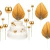 Cake Decoration Set: 12 Gold Balls and 2 Palm Leaves