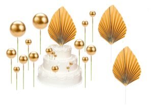 Cake Decoration Set: 12 Gold Balls and 2 Palm Leaves