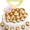 Cake Decoration Set: 12 Gold Balls and 2 Palm Leaves